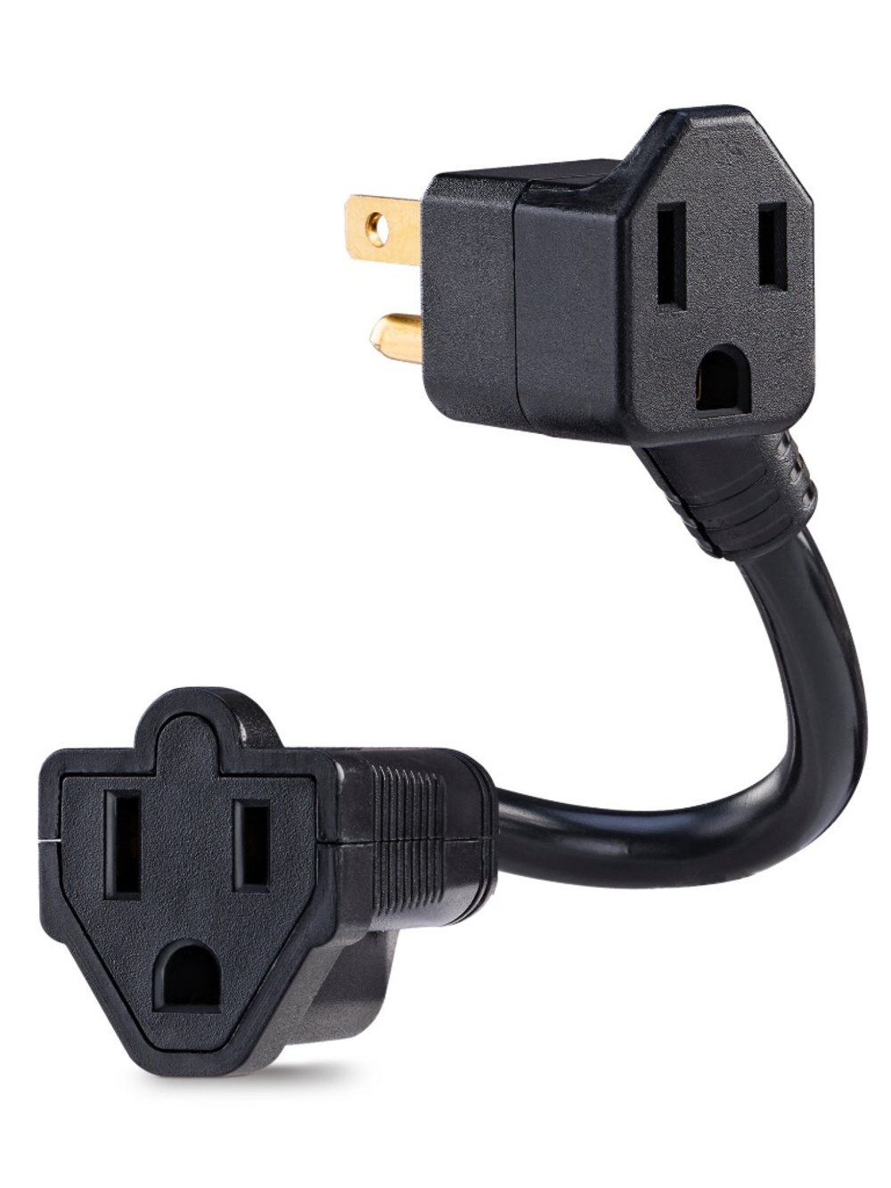 2-socket Black Electrical behind the furniture Outlet Adapter Low Profile Ground